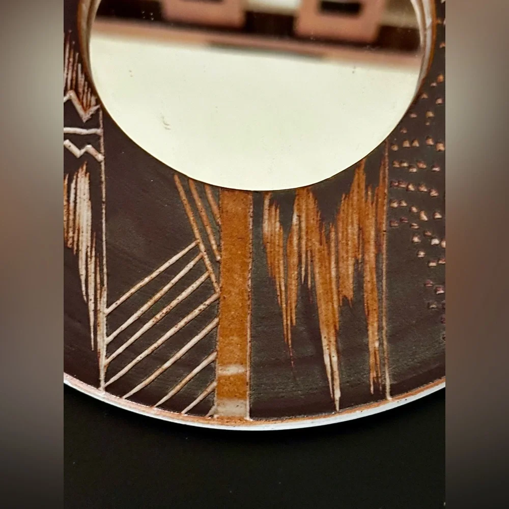 Signed 1998 Unique Southwest Studio Pottery Wall Mirror. Tribal Desert Decor